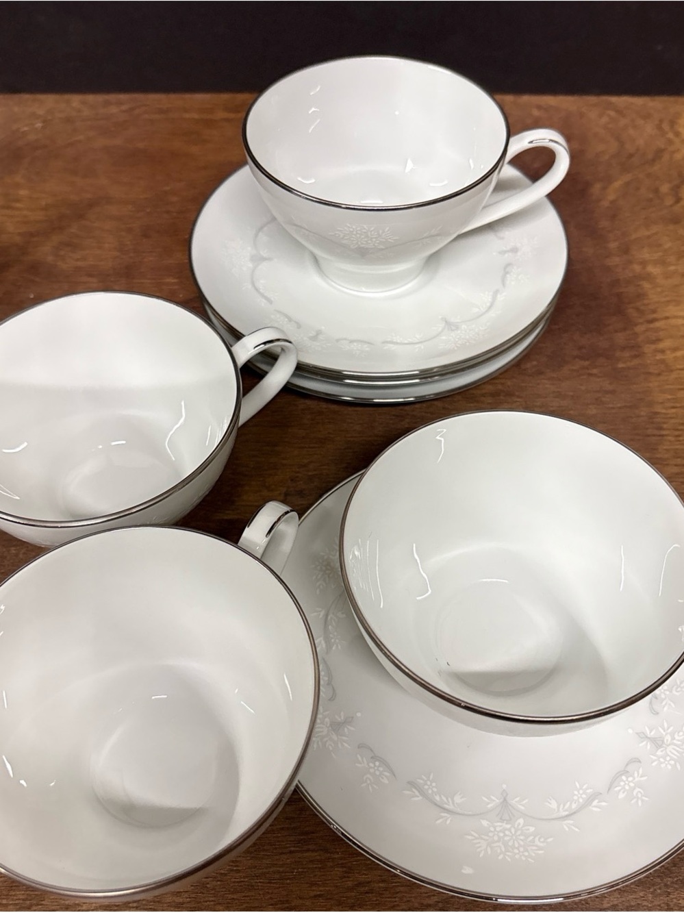 Noritake Japan Porcelain Teacup and Saucer Set with Silver Trim - Picture 2 of 5